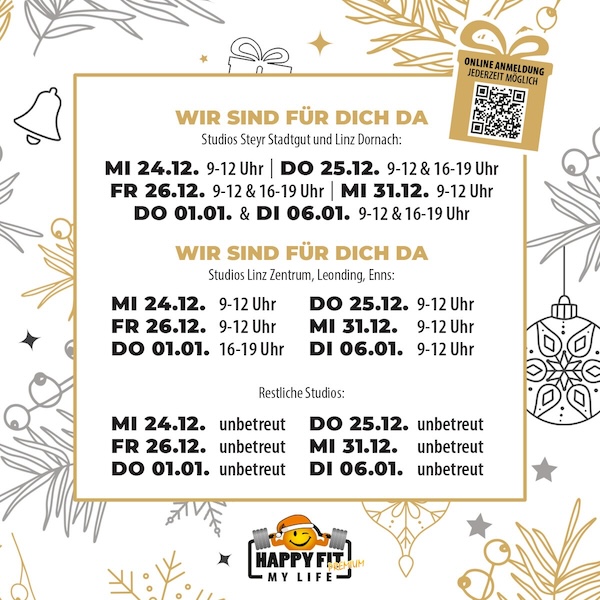 HappyFit Feiertagsöffnungszeiten 2025/2026
